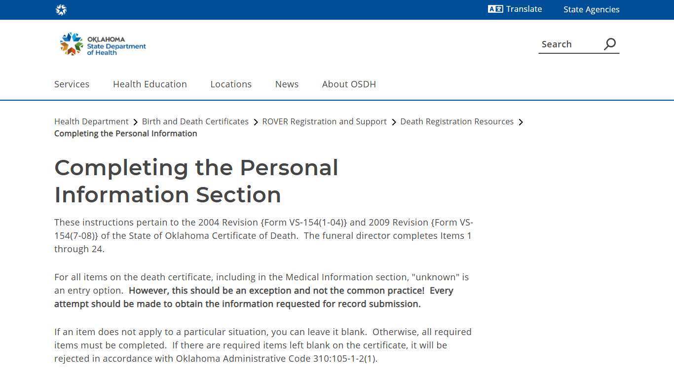 Completing the Personal Information