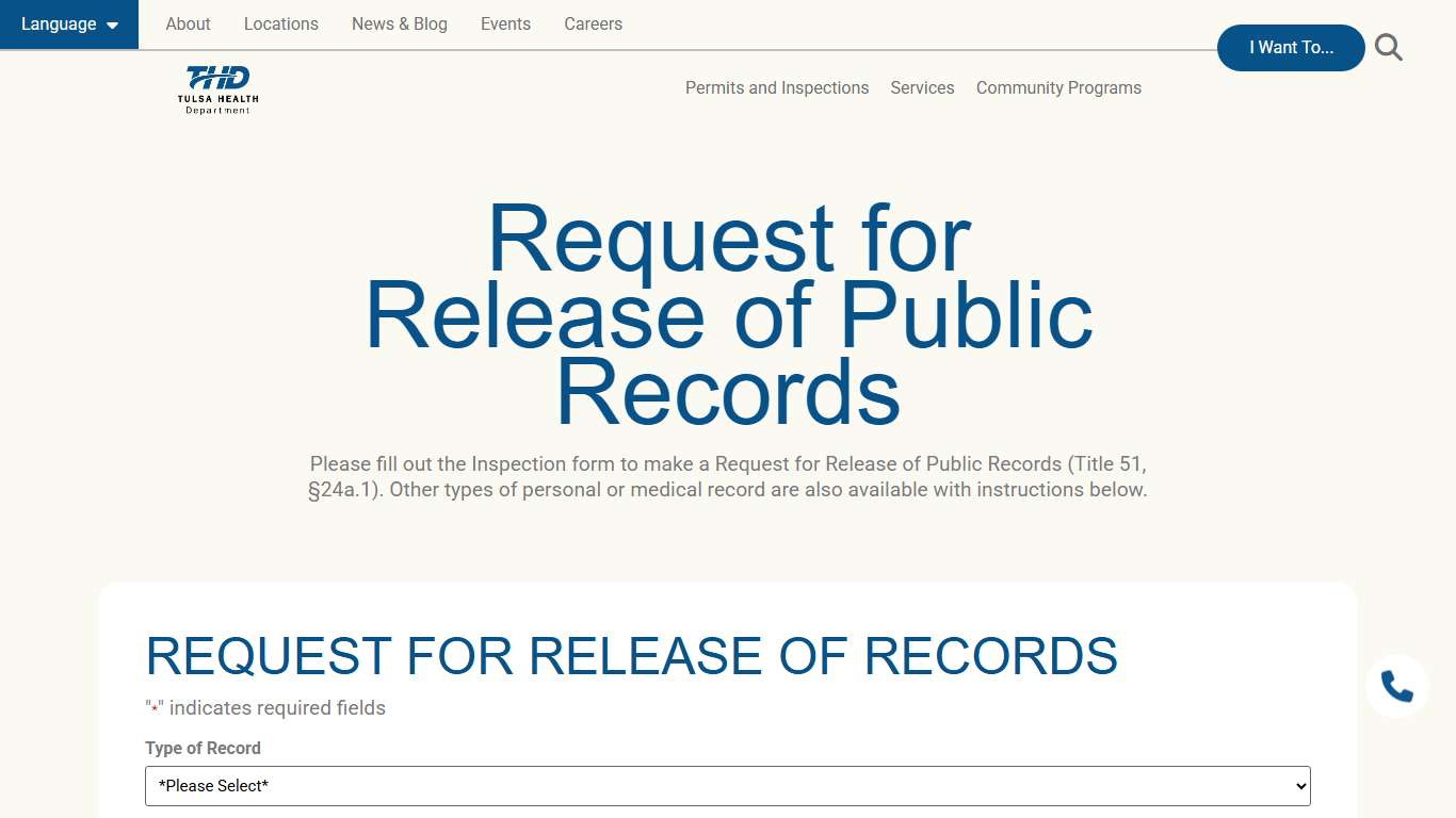Request for Release of Public Records - Tulsa Health Department